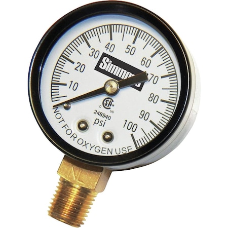 Simmons 1/4 In. MPT Fitting 100 psi Pressure Gauge 1308